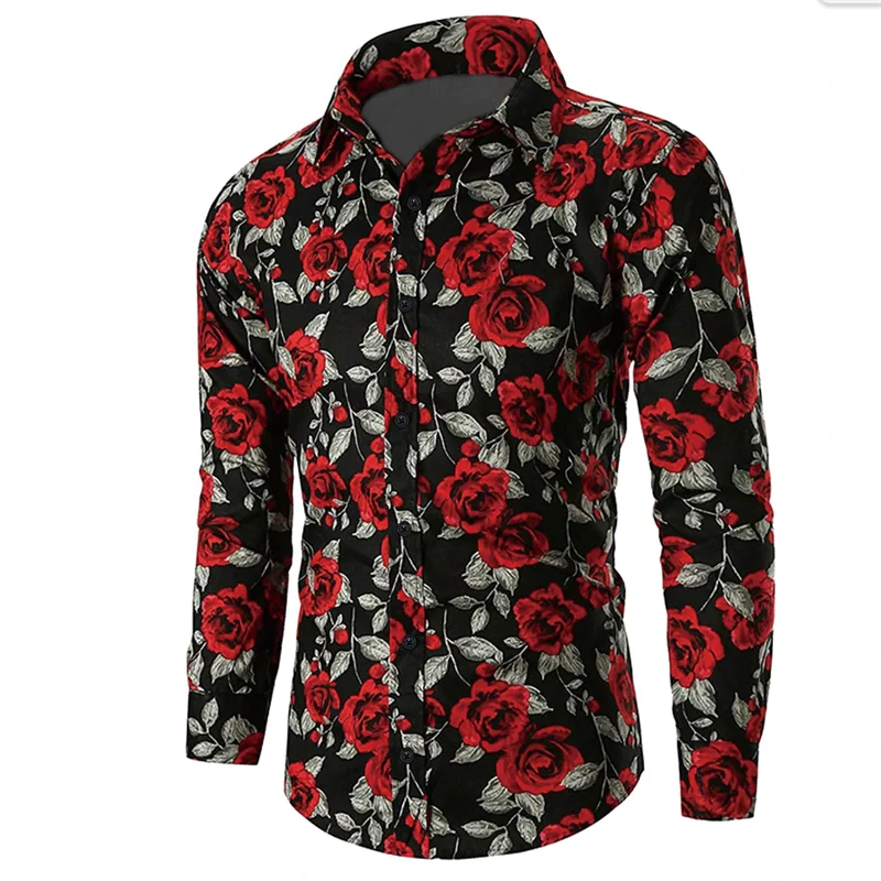 Valentine's Day Pattern Rose Novelty Casual Men's Shirt Holiday Casual Daily Shirt Lapel Long Sleeve Red S-5XL Fast Shipping