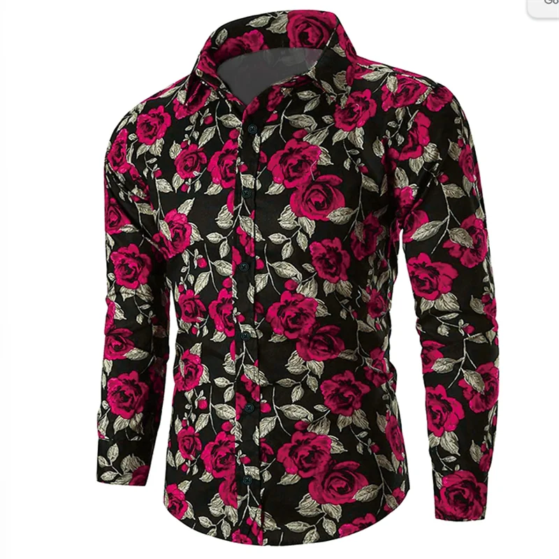 Valentine's Day Pattern Rose Novelty Casual Men's Shirt Holiday Casual Daily Shirt Lapel Long Sleeve Red S-5XL Fast Shipping