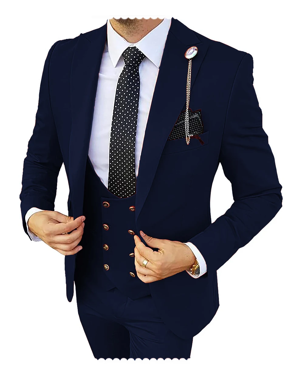 Formal Men's Suits 3 Pieces Tuxedos Slim Fit Business Groom Champagne Tuxedos Wedding Suit (Blazer+Pants+Vest)