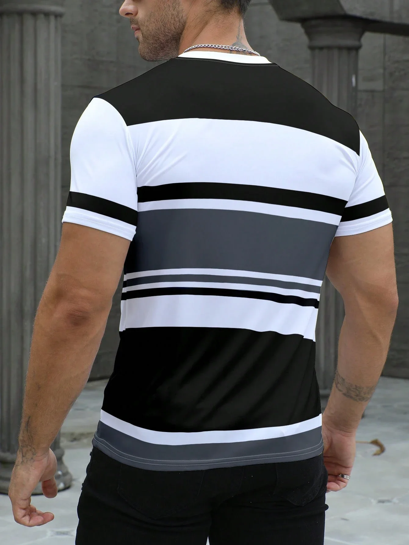 Men's striped design pattern short sleeved T-shirt short sleeved T-shirt quick drying breathable comfortable casual street