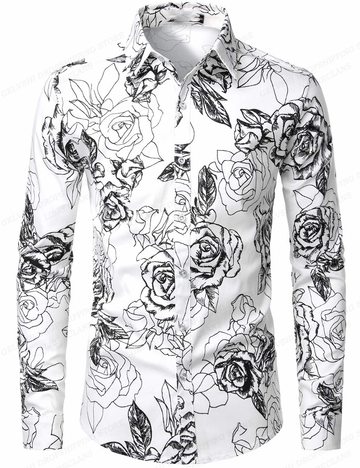 Red Rose Hawaiian Shirts Floral Print Shirts Men Fashion Shirt Long Sleeve Beach Blouse White Blouse Men's Clothing Vocation