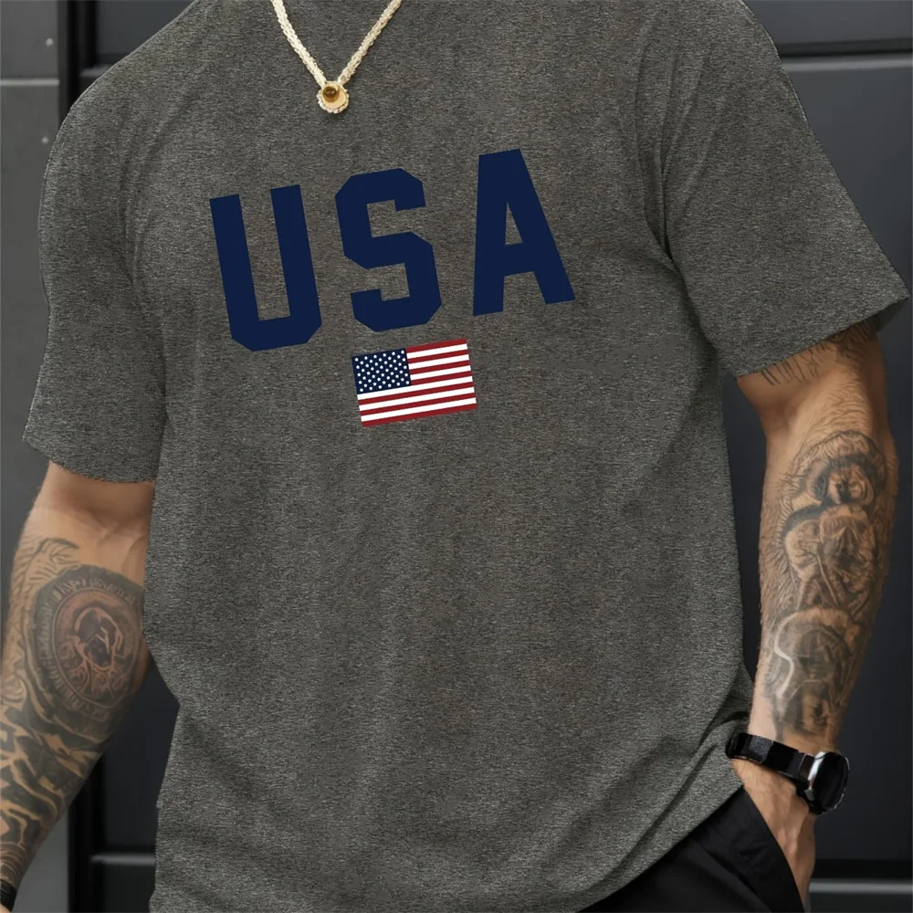 Mens Summer Crew Neck Alphabet Pattern Short Sleeve T-Shirt - Breathable Polyester Fabric,Slight Stretch,Regular Fit,Casual