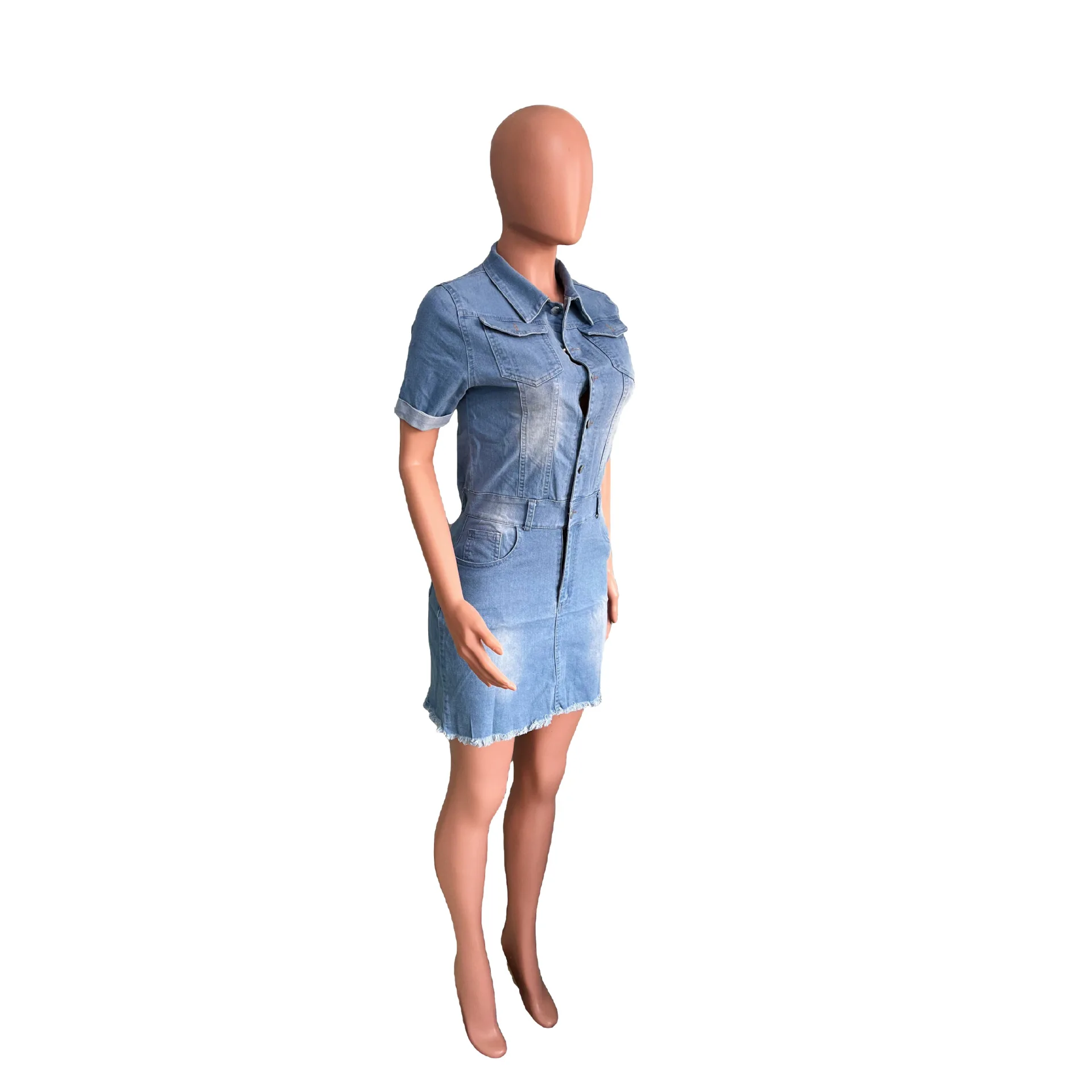 Sheath Sexy Denim Washed Dress Single Breasted Solid Slim Fit Wrap Buttocks 2024 Mini Dresses Vintage Distressed Button Sheath Sexy Denim Washed Dress Single Breasted Solid Slim Fit Wrap Buttocks 2024 Mini Dresses Vintage Distressed Button