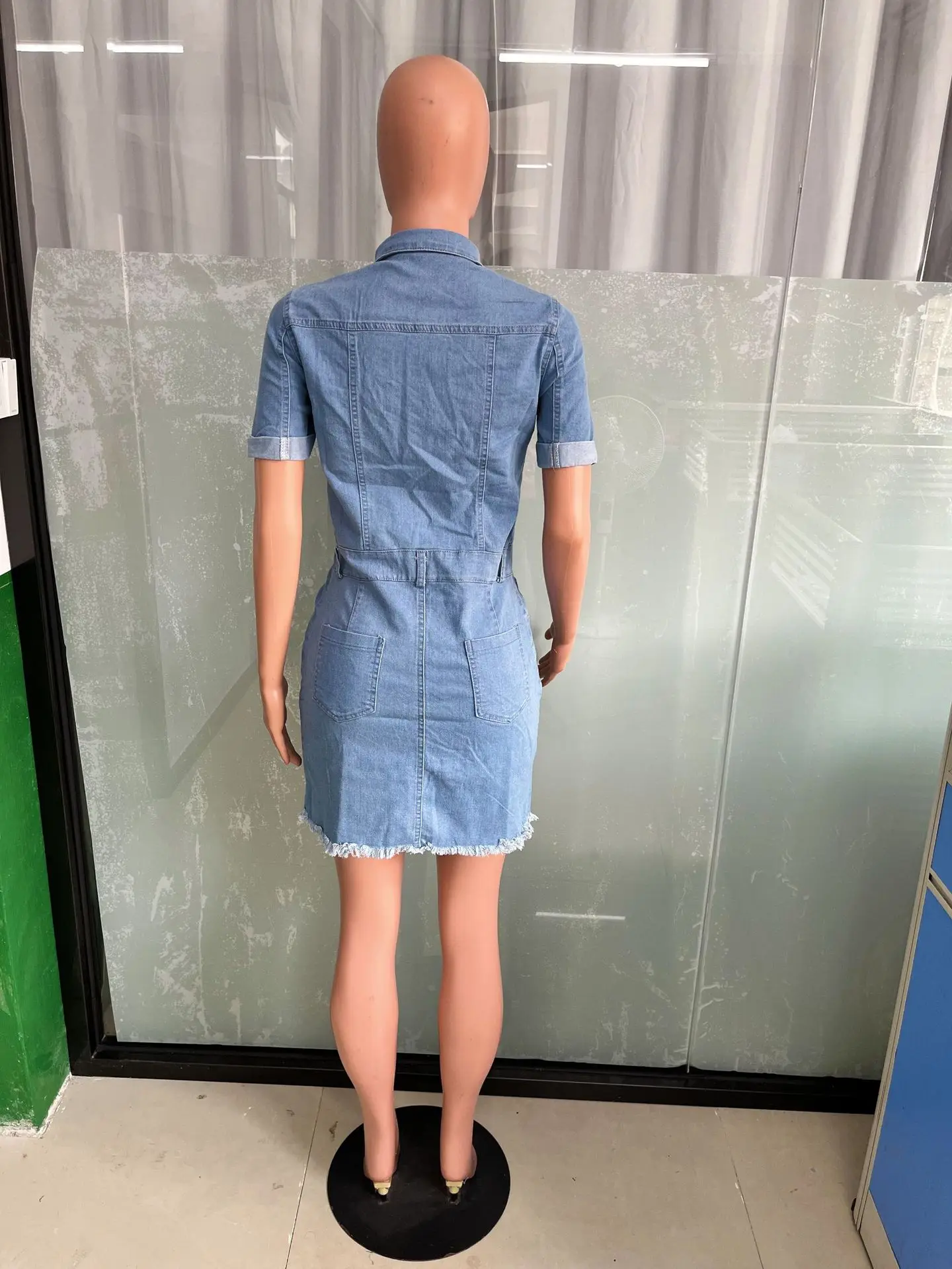 Sheath Sexy Denim Washed Dress Single Breasted Solid Slim Fit Wrap Buttocks 2024 Mini Dresses Vintage Distressed Button