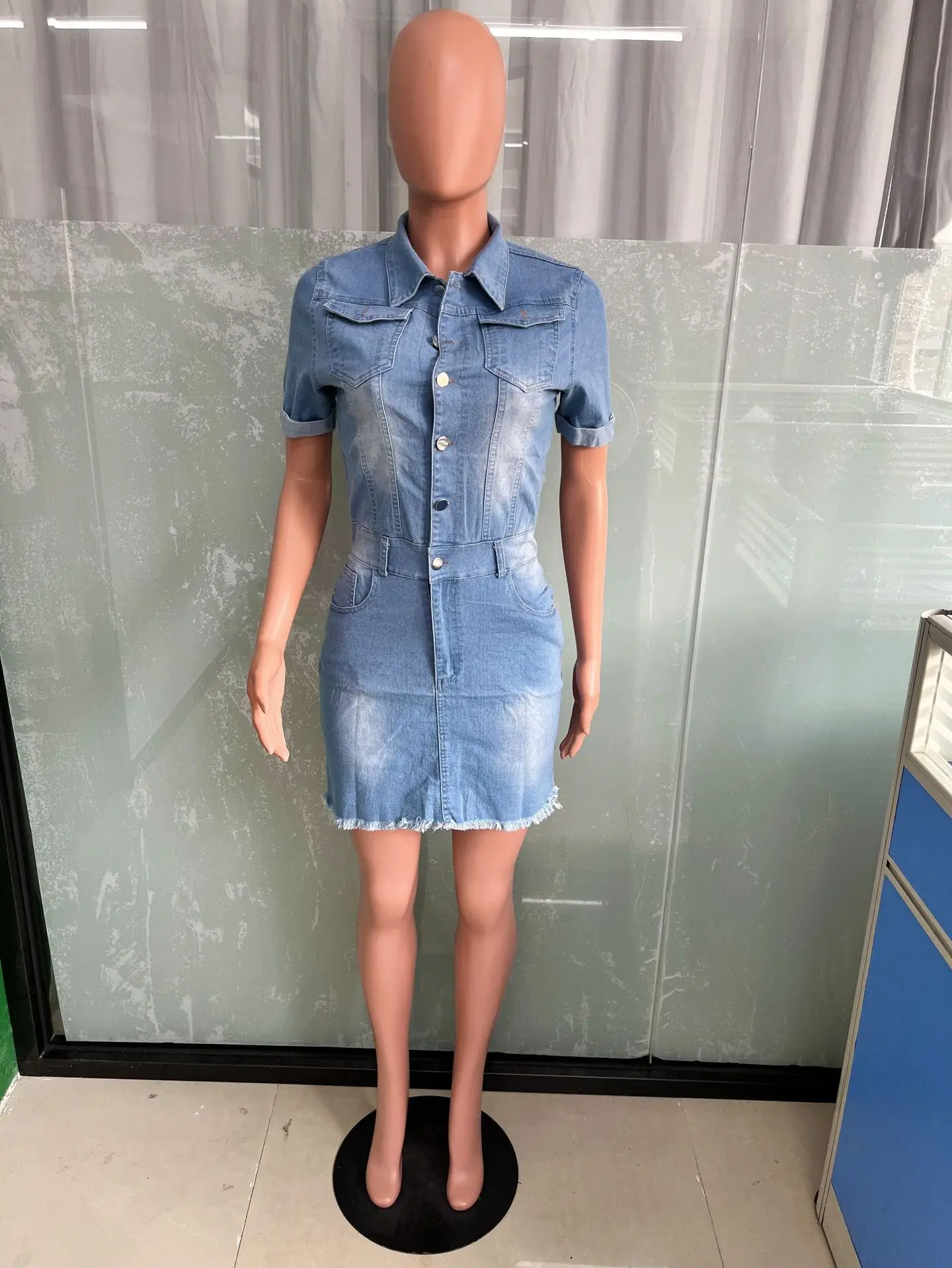 Sheath Sexy Denim Washed Dress Single Breasted Solid Slim Fit Wrap Buttocks 2024 Mini Dresses Vintage Distressed Button Sheath Sexy Denim Washed Dress Single Breasted Solid Slim Fit Wrap Buttocks 2024 Mini Dresses Vintage Distressed Button