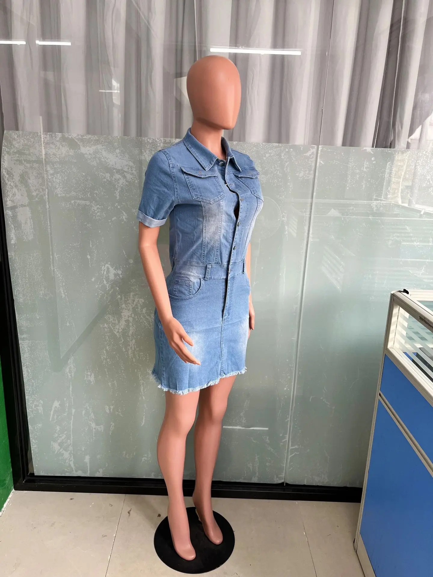 Sheath Sexy Denim Washed Dress Single Breasted Solid Slim Fit Wrap Buttocks 2024 Mini Dresses Vintage Distressed Button Sheath Sexy Denim Washed Dress Single Breasted Solid Slim Fit Wrap Buttocks 2024 Mini Dresses Vintage Distressed Button