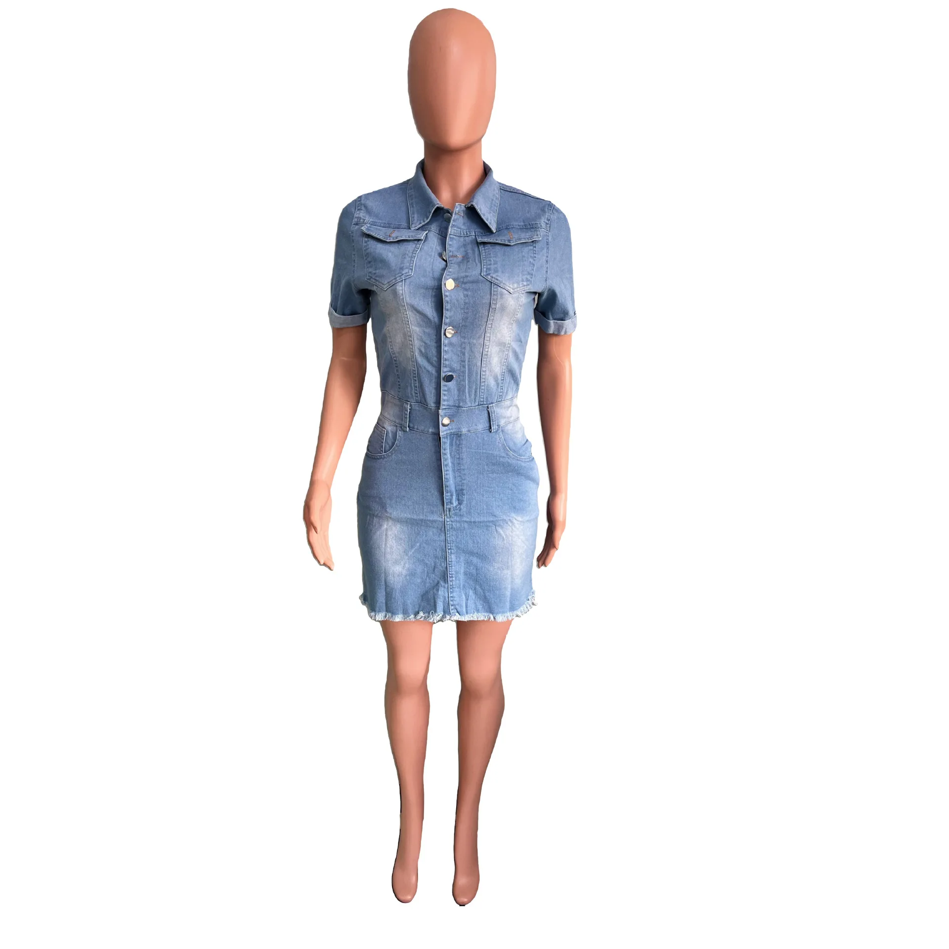 Sheath Sexy Denim Washed Dress Single Breasted Solid Slim Fit Wrap Buttocks 2024 Mini Dresses Vintage Distressed Button Sheath Sexy Denim Washed Dress Single Breasted Solid Slim Fit Wrap Buttocks 2024 Mini Dresses Vintage Distressed Button