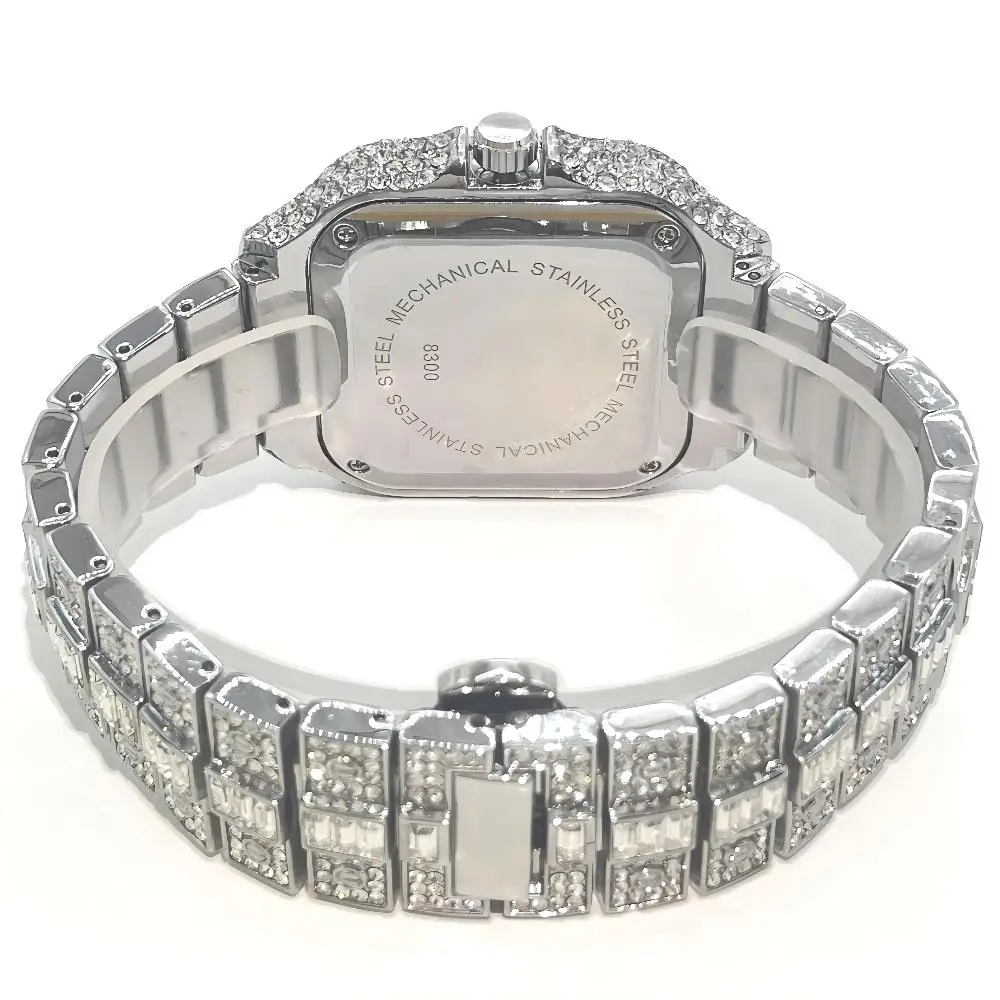 Top LuxuryQuartz Watch For Men Fashion Hip Hop Gold Iced Diamond Square Waterproof Stainless steel Clocks Male Relogio Masculino