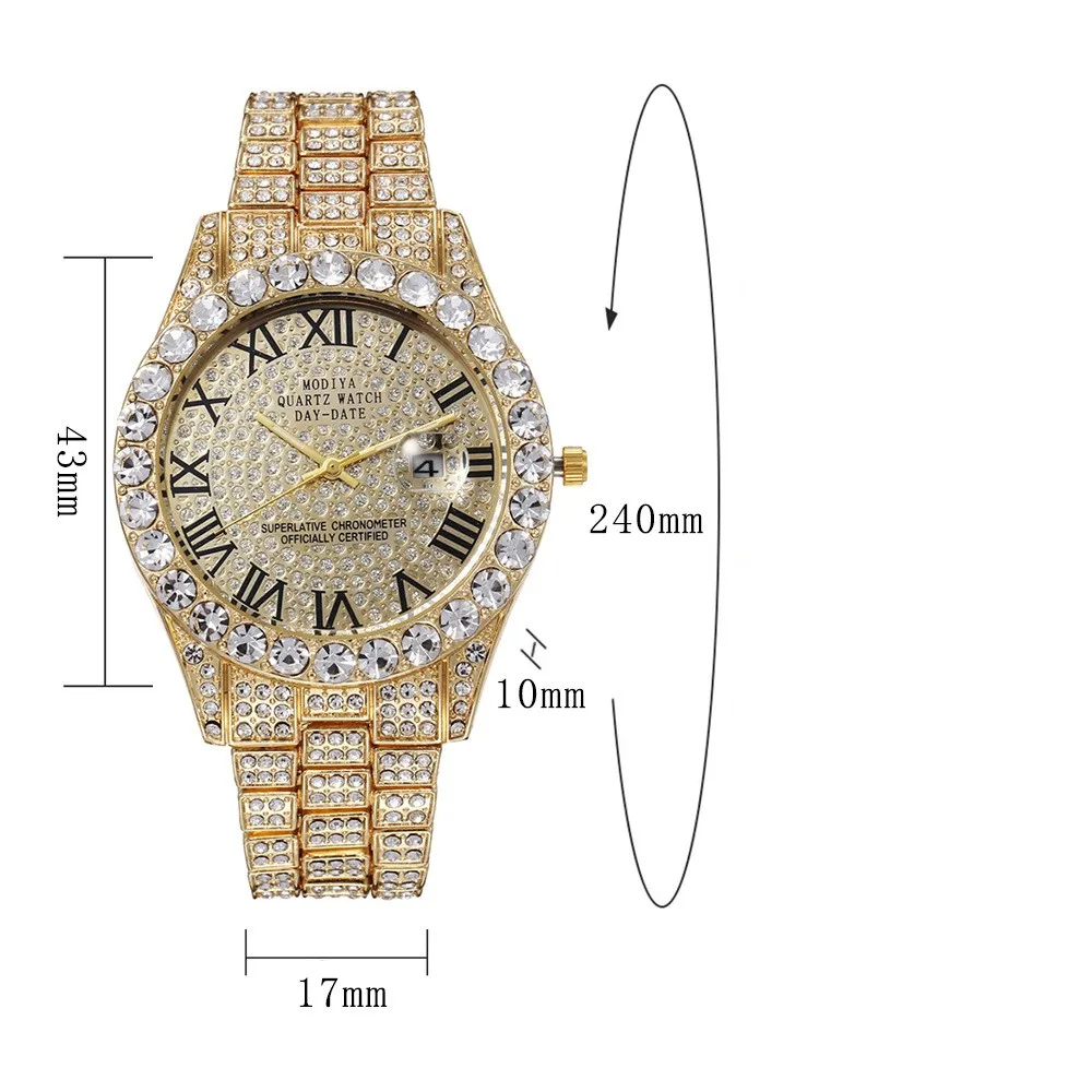 Luxury Classic Golden Men's Steel Strap Roman Scale Rhinestone Calendar Quartz Watch Fashion Male Wristwatch Relogio Masculino Luxury Classic Golden Men's Steel Strap Roman Scale Rhinestone Calendar Quartz Watch Fashion Male Wristwatch Relogio Masculino