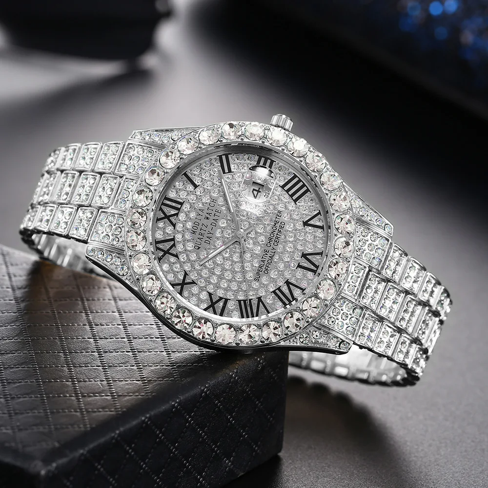 Luxury Classic Golden Men's Steel Strap Roman Scale Rhinestone Calendar Quartz Watch Fashion Male Wristwatch Relogio Masculino Luxury Classic Golden Men's Steel Strap Roman Scale Rhinestone Calendar Quartz Watch Fashion Male Wristwatch Relogio Masculino