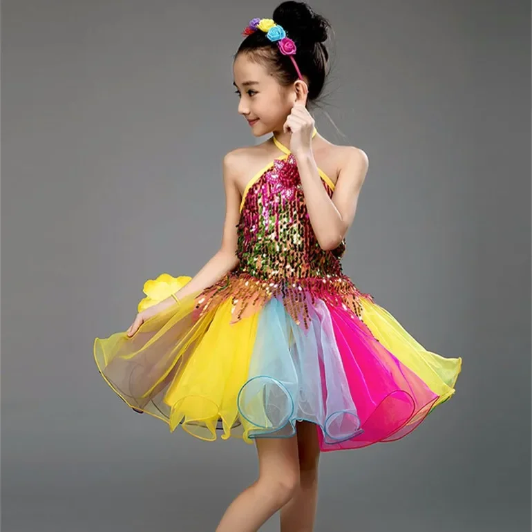 Fashion Princess Girl Dress Children Costume Summer Stage Sequin Tutu Baby Clothes Robe Fille Party Dance Kids Dresses Vestidos