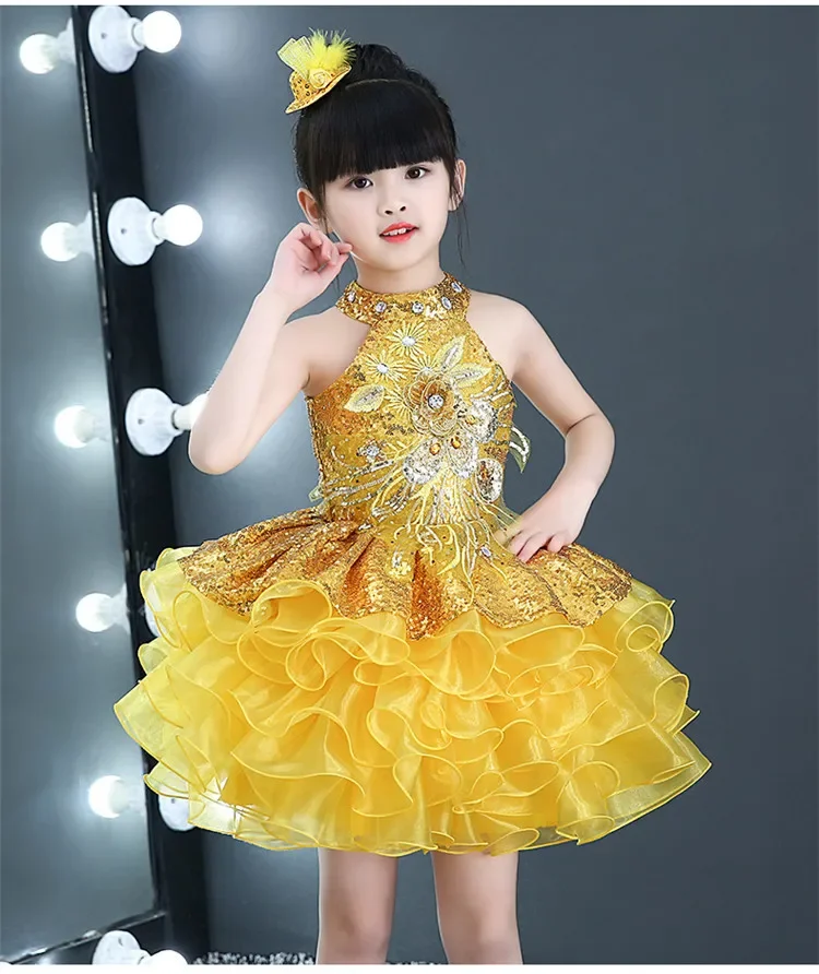 Fashion Princess Girl Dress Children Costume Summer Stage Sequin Tutu Baby Clothes Robe Fille Party Dance Kids Dresses Vestidos