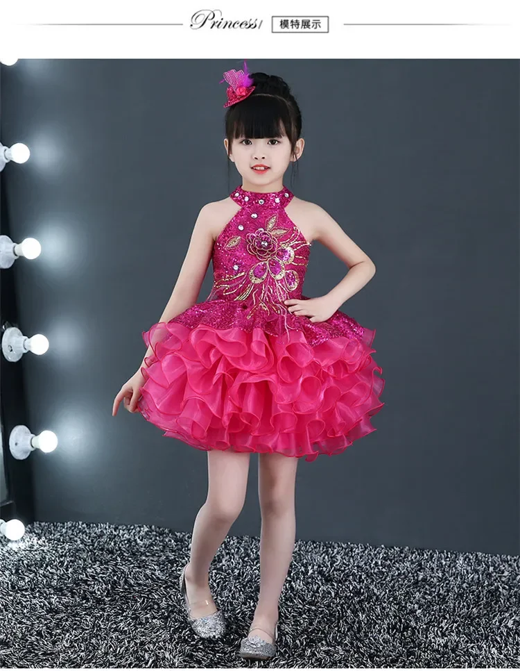 Fashion Princess Girl Dress Children Costume Summer Stage Sequin Tutu Baby Clothes Robe Fille Party Dance Kids Dresses Vestidos