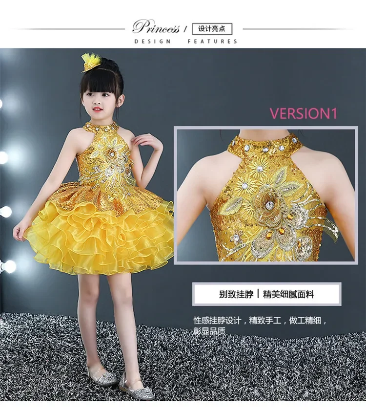 Fashion Princess Girl Dress Children Costume Summer Stage Sequin Tutu Baby Clothes Robe Fille Party Dance Kids Dresses Vestidos