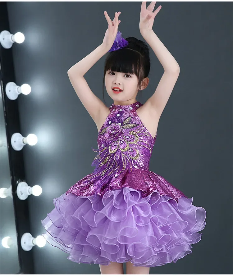Fashion Princess Girl Dress Children Costume Summer Stage Sequin Tutu Baby Clothes Robe Fille Party Dance Kids Dresses Vestidos
