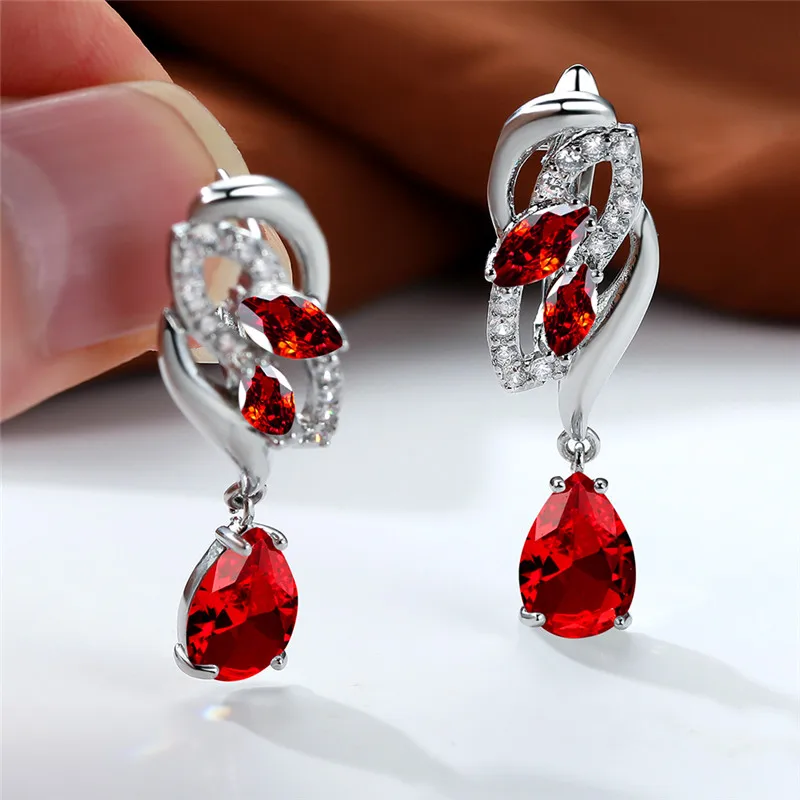 Luxury Female Blue Rainbow Stone Earring Silver Color Clip Earrings For Women Charm Crystal Zircon Wedding Jewelry