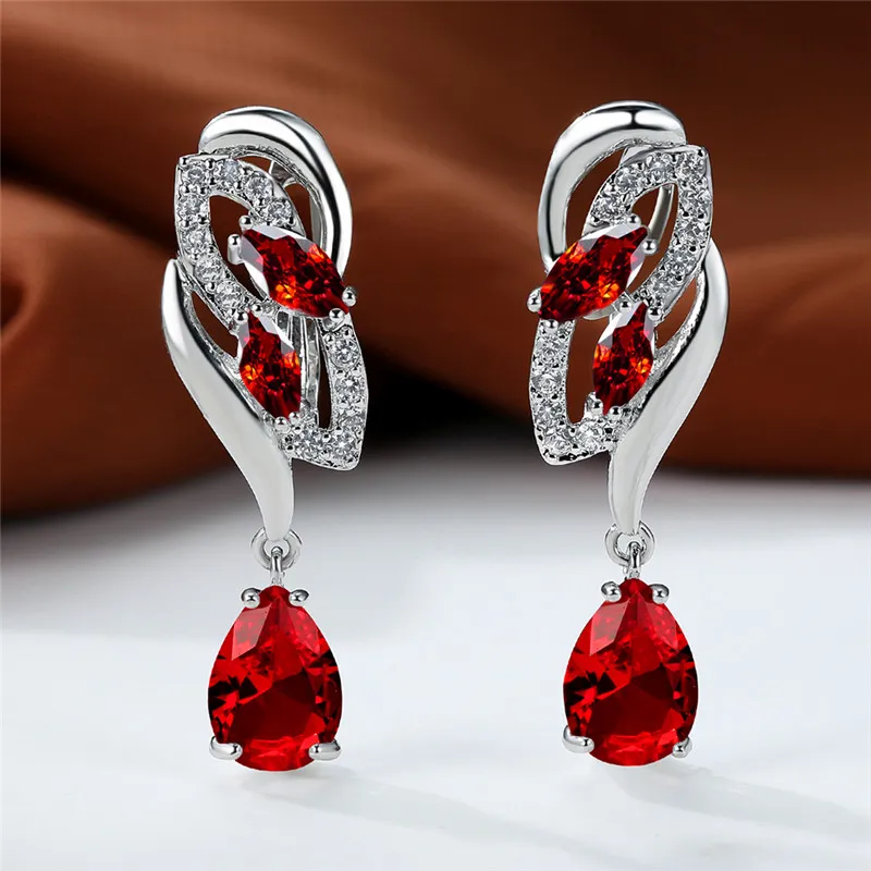 Luxury Female Blue Rainbow Stone Earring Silver Color Clip Earrings For Women Charm Crystal Zircon Wedding Jewelry