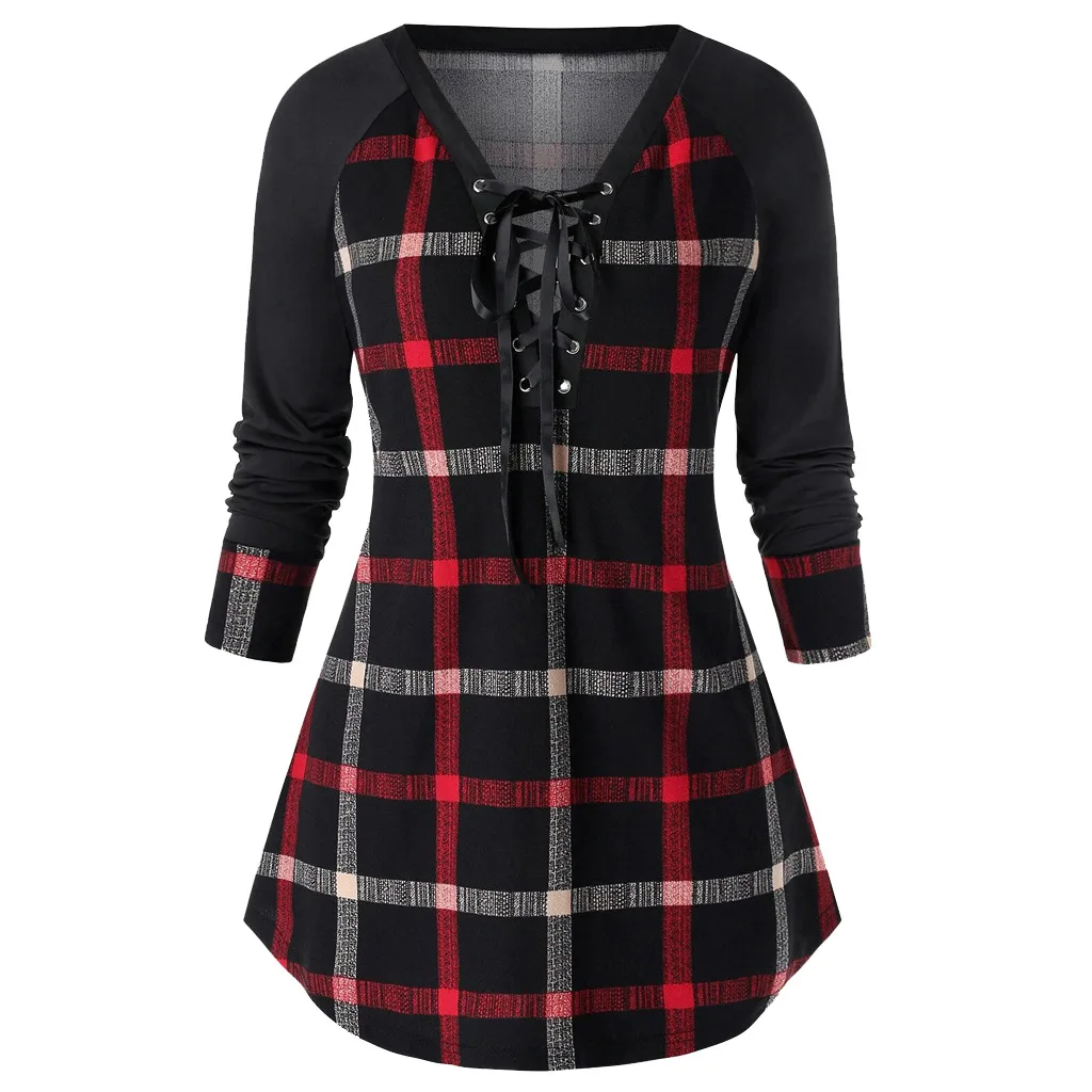 Large discount Loose Women Long T Shirt Casual Female Plaid T-Shirts Blusa Feminina Tshirt Woman Clothing Tops Tee Camisas Mujer
