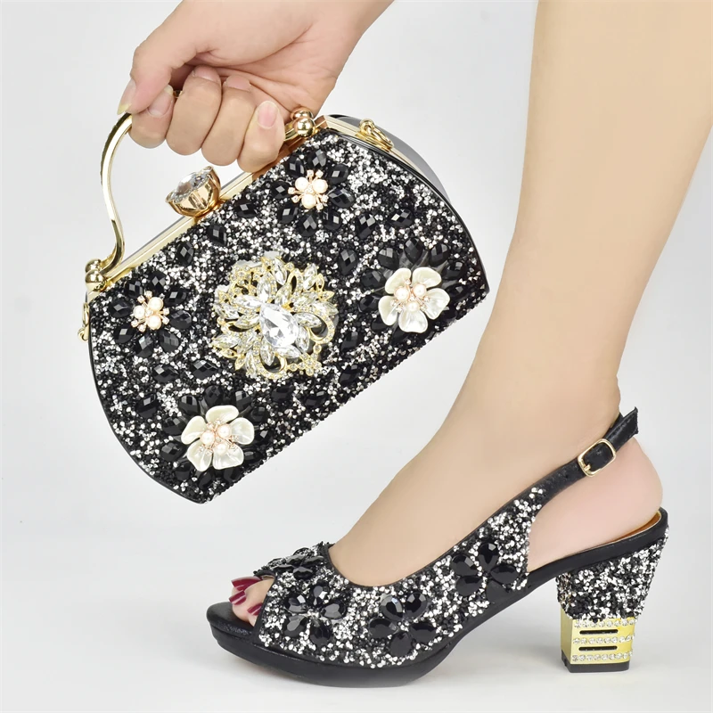New Arrival Nigerian Party Shoes with Bag Set Decorated with Rhinestone Shoes for Women 2024 Designer Luxury Wedding Shoes Bride New Arrival Nigerian Party Shoes with Bag Set Decorated with Rhinestone Shoes for Women 2024 Designer Luxury Wedding Shoes Bride