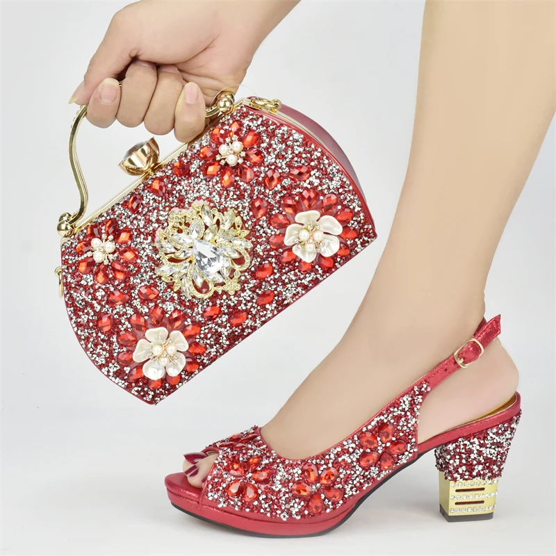 New Arrival Nigerian Party Shoes with Bag Set Decorated with Rhinestone Shoes for Women 2024 Designer Luxury Wedding Shoes Bride New Arrival Nigerian Party Shoes with Bag Set Decorated with Rhinestone Shoes for Women 2024 Designer Luxury Wedding Shoes Bride