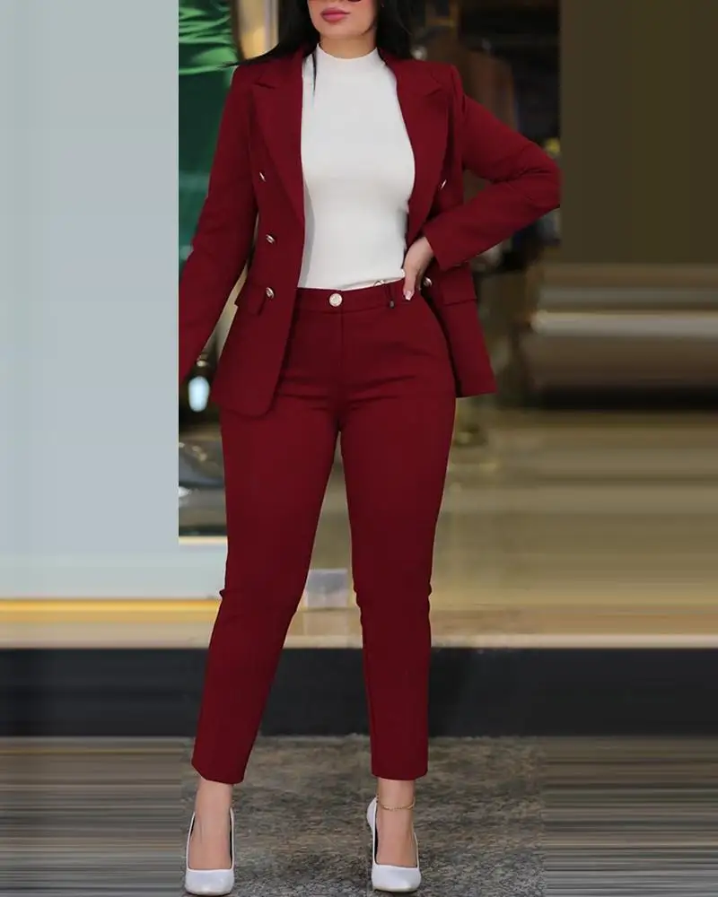 Women Blazer Suits Two 2 Pcs Sale Casual Slim Button Blazer Coats& Button Fitness Slim Full Blazer Pant Sets NMD-20250306003