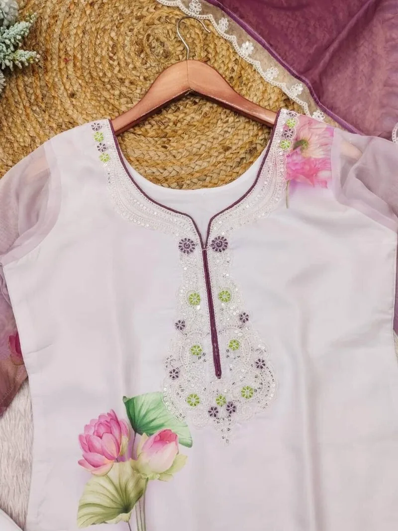 Lotus Print Salwar Kameez Heart-shaped Collar Decoration Indian Dress Women
