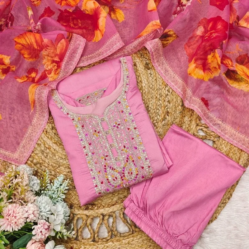 Pink Salwar Kameez Embroidered Collar Decoration for Traditional Indian Ethnic Costumes