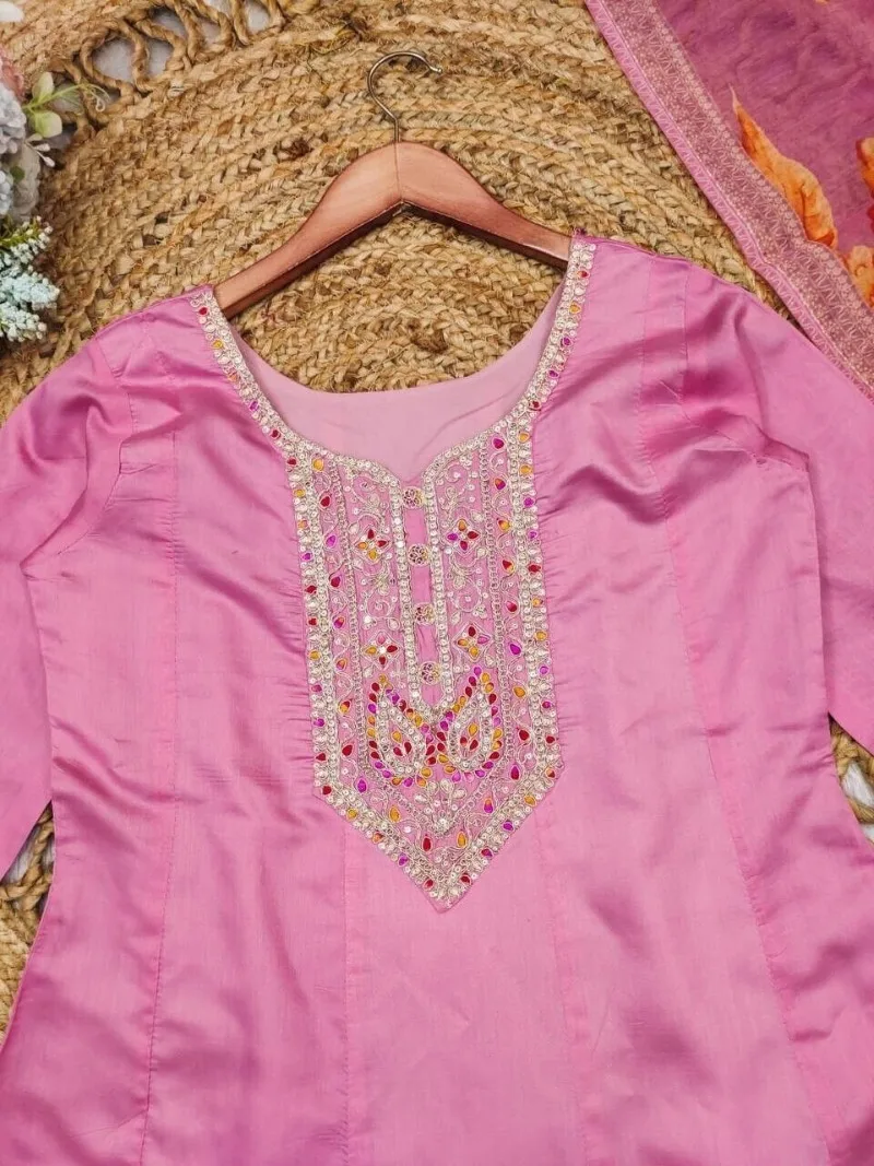 Pink Salwar Kameez Embroidered Collar Decoration for Traditional Indian Ethnic Costumes