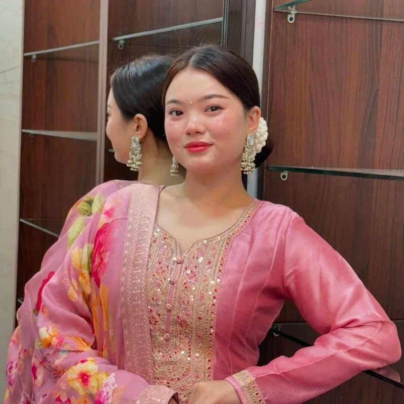 Pink Salwar Kameez Embroidered Collar Decoration for Traditional Indian Ethnic Costumes