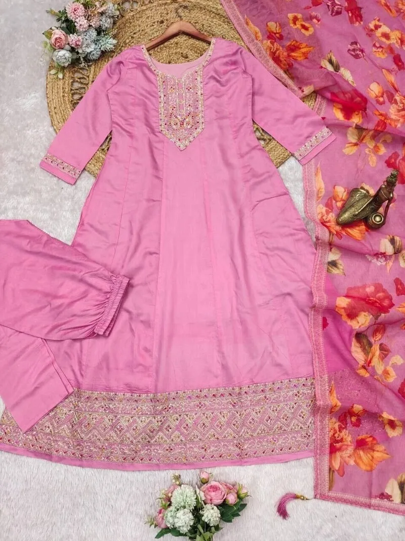 Pink Salwar Kameez Embroidered Collar Decoration for Traditional Indian Ethnic Costumes