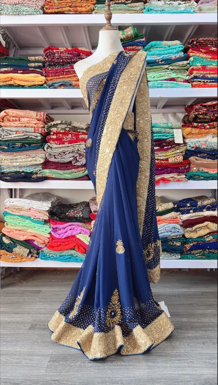 India Imports Nail Bead Sari Clothing Nepal 6-meter Large Sari