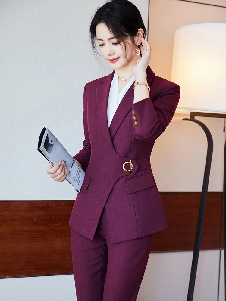 Office Ladies Pant Suit Women Black Blue Wine Female Business Work Wear Jacket Blazer and Trouser Formal 2 Piece Set Office Ladies Pant Suit Women Black Blue Wine Female Business Work Wear Jacket Blazer and Trouser Formal 2 Piece Set