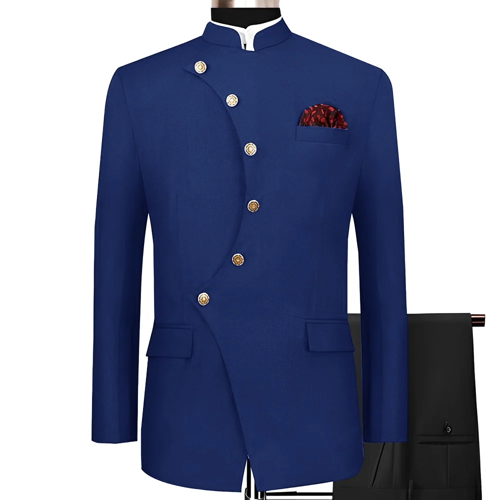 Indian Style Men's Suit 2 Piece Set Single Breasted Design Blazer Wedding Tuxedo Formal Groom Jacket Pants Elegant Men's Dress