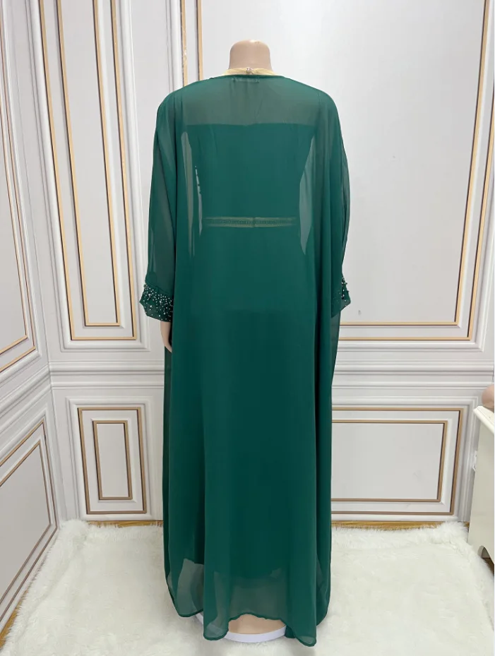 Islam Middle East Saudi Arab Muslim Fashion Abaya Women Beaded Luxury Dress Set 2 Piece Djellaba Ramadan Kebaya Kimono Jalabiya