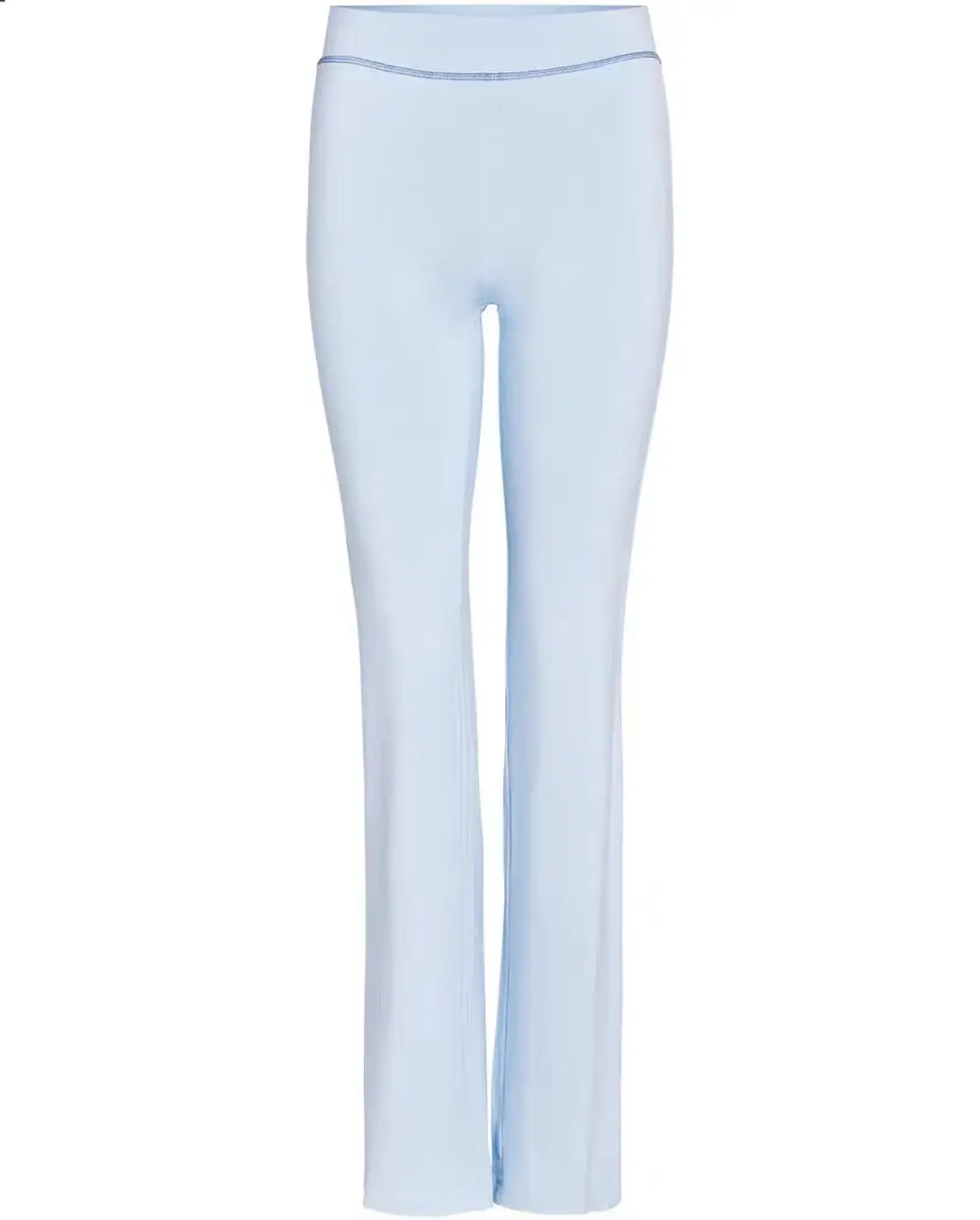 iamgia blue cotton zipper hooded long sleeved high stretch top low waist micro flared pants for women 2024