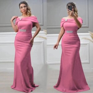 Elegant African Wedding Party Long Dresses for Women Short Sleeve Red Mermaid Evening Dinner Vestidos Robe Slim Lady Clothes