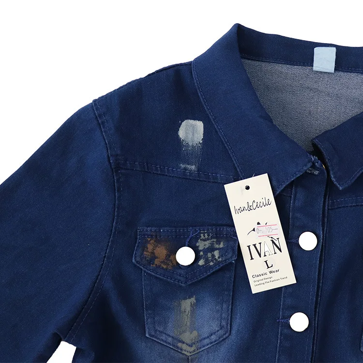 Two Piece Set Women Cowboy Suit Jean Jacket Single Breasted Turndown Collar Hole Flare Pants Female Outfits Casual Ensemble