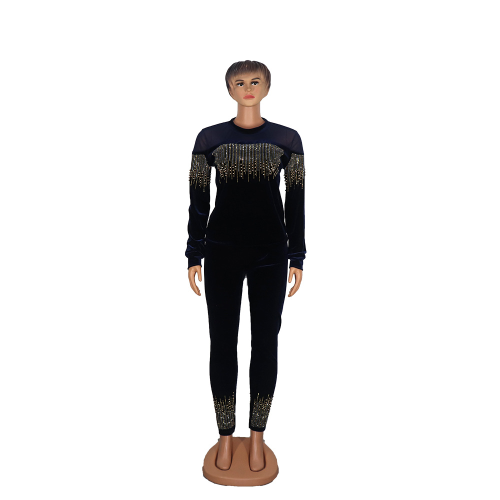 African Clothes for Women Spring and Autumn 2021 African Women Long Sleeve Black Two Pieces Sets Top and Pant African Clothing