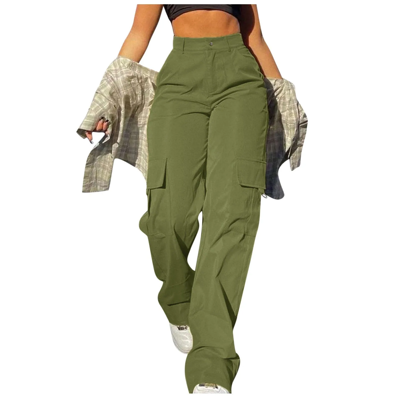 Women's Loose Cargo Pants High Waist Wide Leg Solid Color Full Length Trousers with Pockets Casual All Seasons Long Pants Women's Loose Cargo Pants High Waist Wide Leg Solid Color Full Length Trousers with Pockets Casual All Seasons Long Pants
