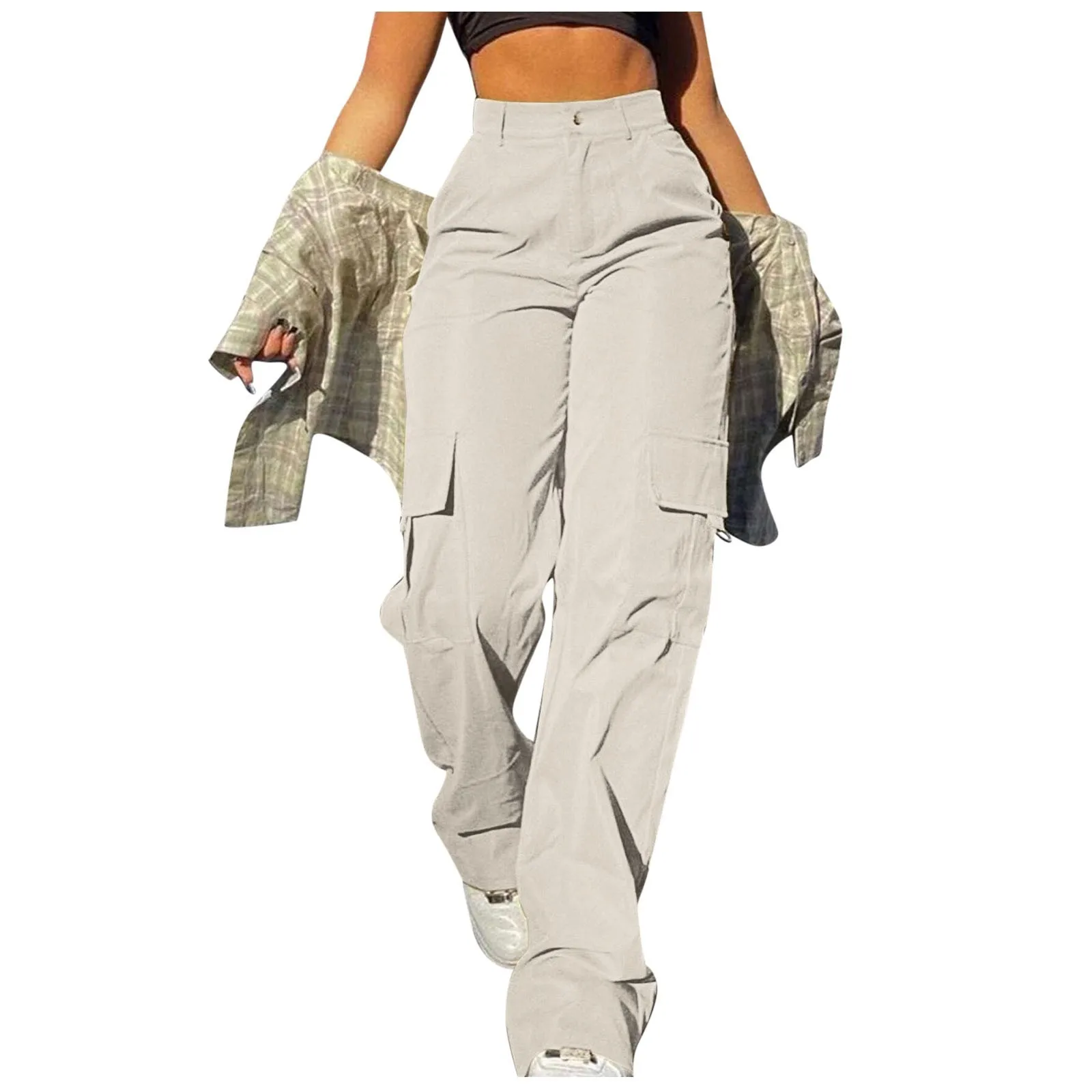 Women's Loose Cargo Pants High Waist Wide Leg Solid Color Full Length Trousers with Pockets Casual All Seasons Long Pants Women's Loose Cargo Pants High Waist Wide Leg Solid Color Full Length Trousers with Pockets Casual All Seasons Long Pants