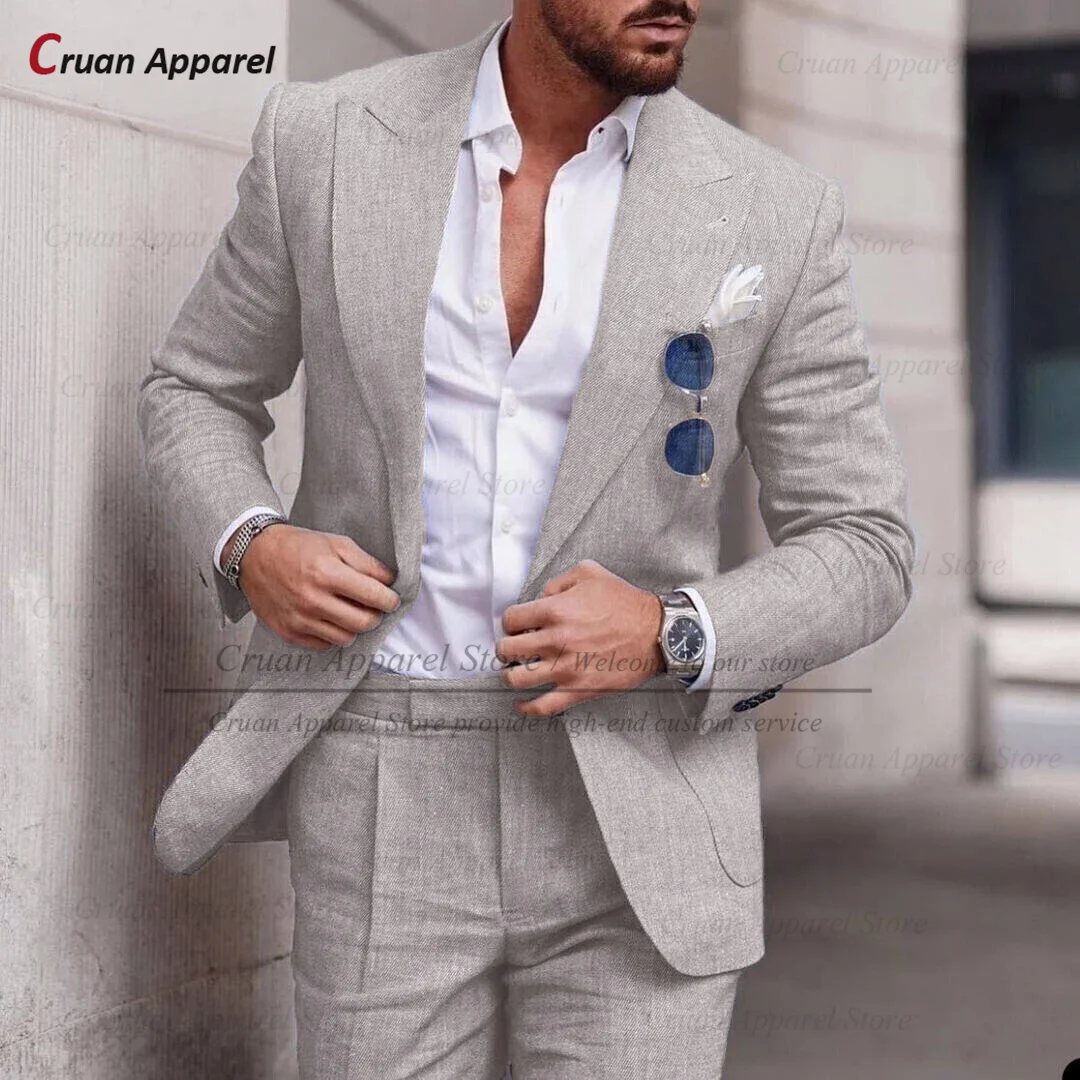 Formal Men Linen Suit Sets Beach Wedding Groomsman Tailor-made Slim Fit Blazer Pants 2 Pieces Evening Dinner Classic Outfits Formal Men Linen Suit Sets Beach Wedding Groomsman Tailor-made Slim Fit Blazer Pants 2 Pieces Evening Dinner Classic Outfits