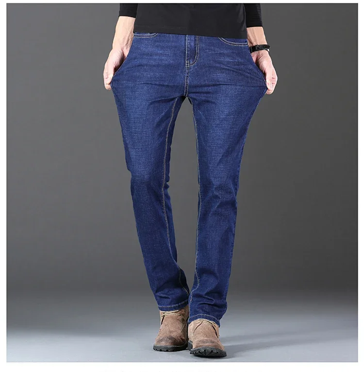 2025 New Stretch Jeans Men's Regular Classic Business Slim Trousers Black Blue Straight Male Brand Clothing Pants Size 28-40