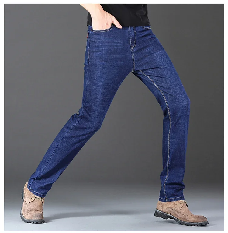 2025 New Stretch Jeans Men's Regular Classic Business Slim Trousers Black Blue Straight Male Brand Clothing Pants Size 28-40
