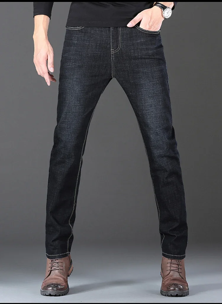 2025 New Stretch Jeans Men's Regular Classic Business Slim Trousers Black Blue Straight Male Brand Clothing Pants Size 28-40
