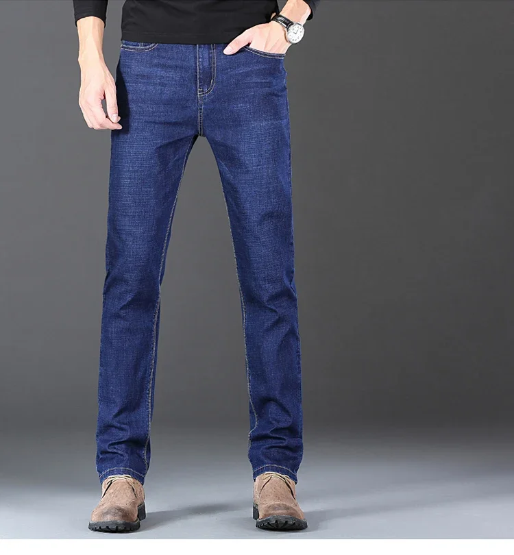 2025 New Stretch Jeans Men's Regular Classic Business Slim Trousers Black Blue Straight Male Brand Clothing Pants Size 28-40