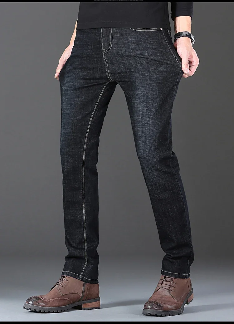 2025 New Stretch Jeans Men's Regular Classic Business Slim Trousers Black Blue Straight Male Brand Clothing Pants Size 28-40