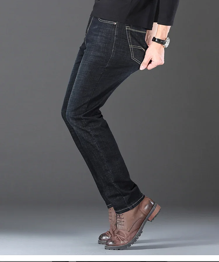 2025 New Stretch Jeans Men's Regular Classic Business Slim Trousers Black Blue Straight Male Brand Clothing Pants Size 28-40
