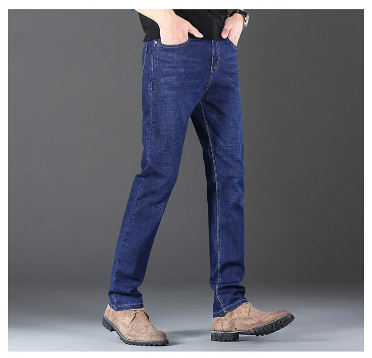 2025 New Stretch Jeans Men's Regular Classic Business Slim Trousers Black Blue Straight Male Brand Clothing Pants Size 28-40