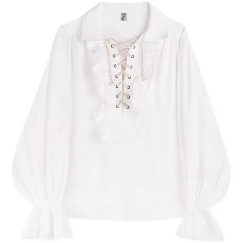 Victorian Style Women's Gothic Blouse Vintage Renaissance Pirate Prince Poet Shirt with Frills Lace-Up Medieval Buccaneer Top Victorian Style Women's Gothic Blouse Vintage Renaissance Pirate Prince Poet Shirt with Frills Lace-Up Medieval Buccaneer Top
