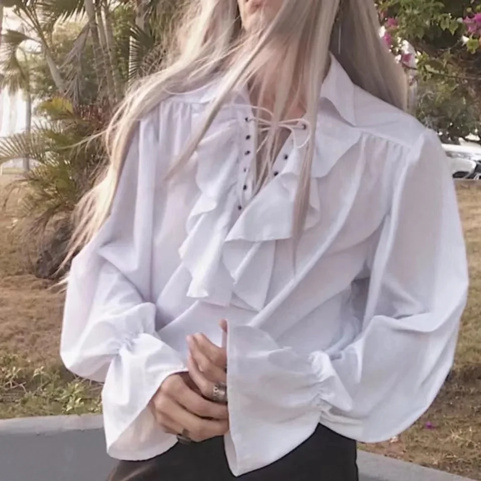 Victorian Style Women's Gothic Blouse Vintage Renaissance Pirate Prince Poet Shirt with Frills Lace-Up Medieval Buccaneer Top Victorian Style Women's Gothic Blouse Vintage Renaissance Pirate Prince Poet Shirt with Frills Lace-Up Medieval Buccaneer Top